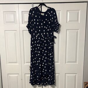 EUC Maeve for Anthropologie Navy and White Polka Dot Midi Dress: 22W